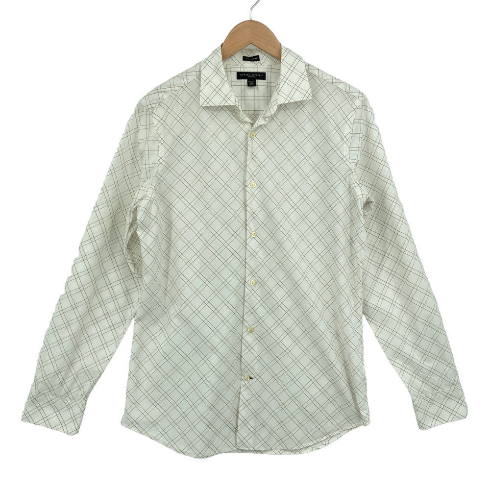 Banana Republic Button Up Shirt Men Medium White Check Long Sleeve Collar Fitted